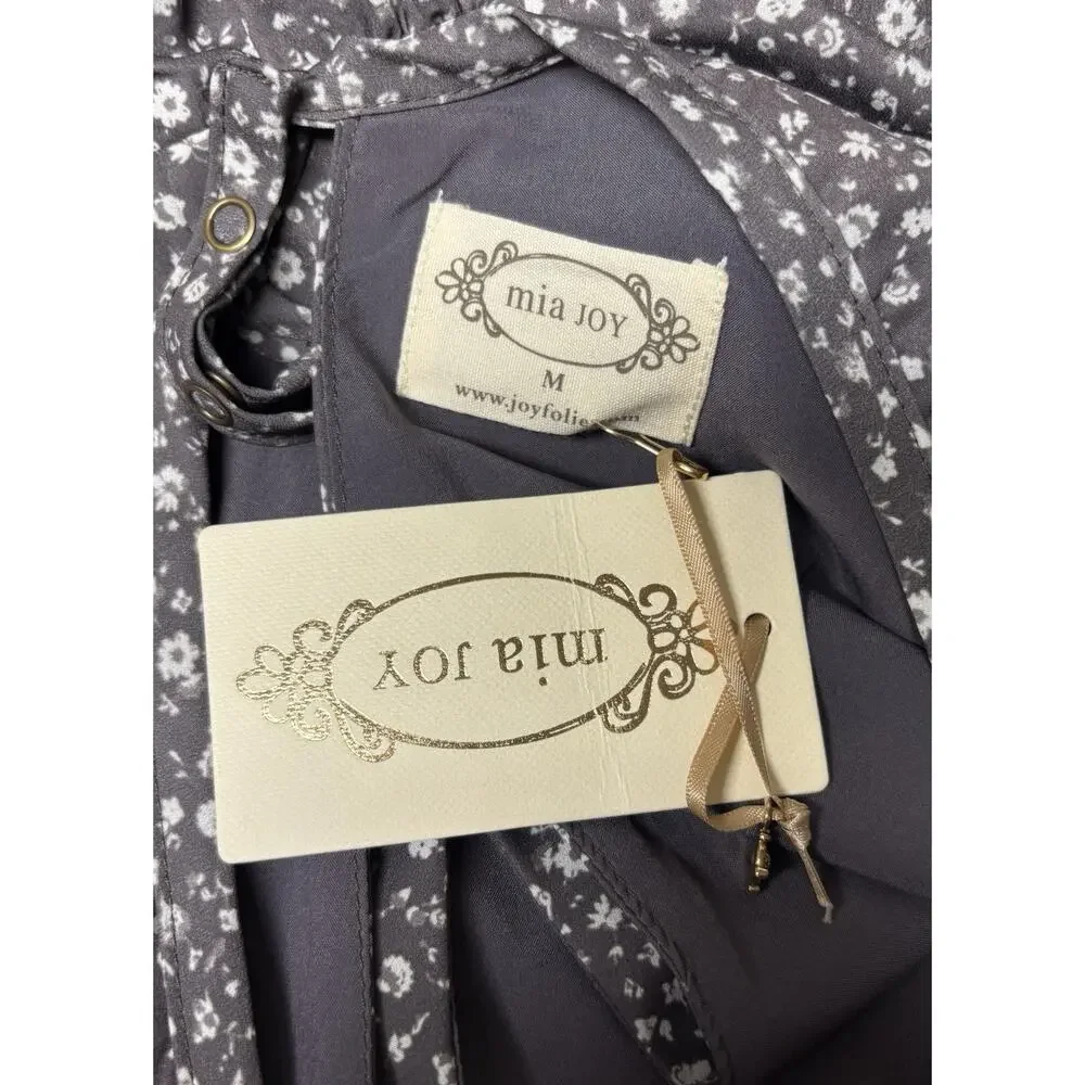 Mia Joy Womens Medium Floral Dress Gray Long Sleeve Empire Slit Sleeve Scoop New - Picture 7 of 10